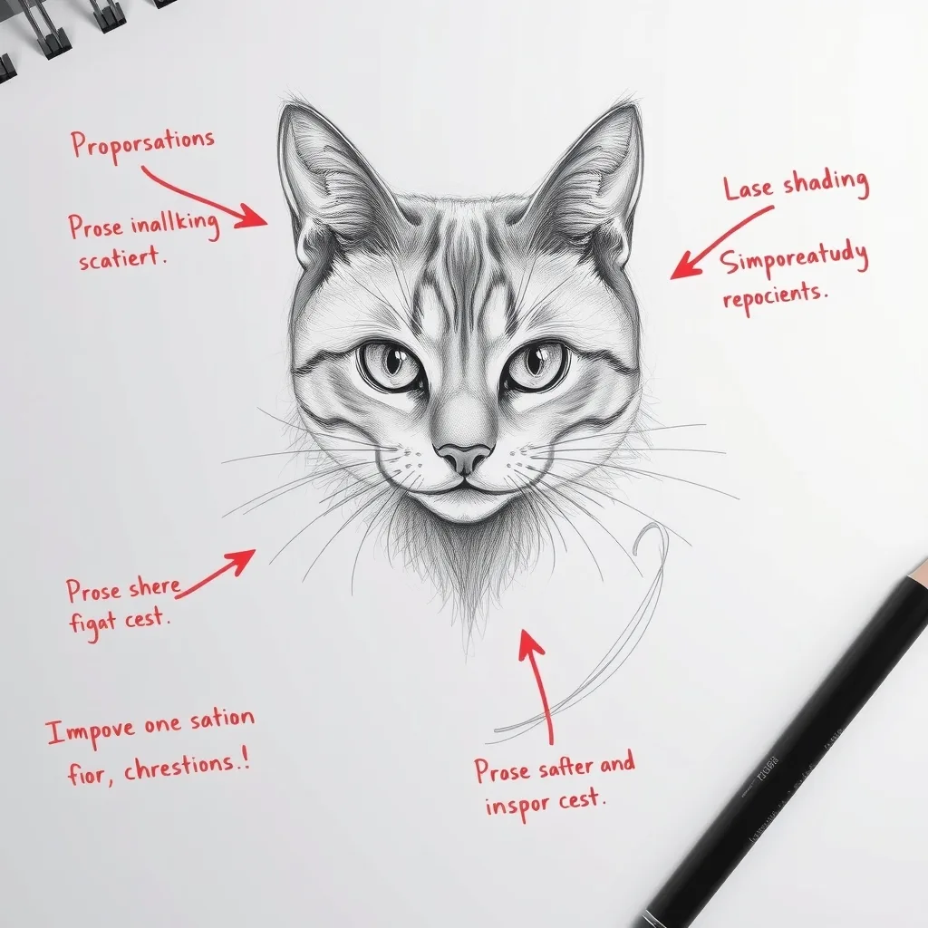 Analyze this sketch and mark what can be improved with a red pen.
