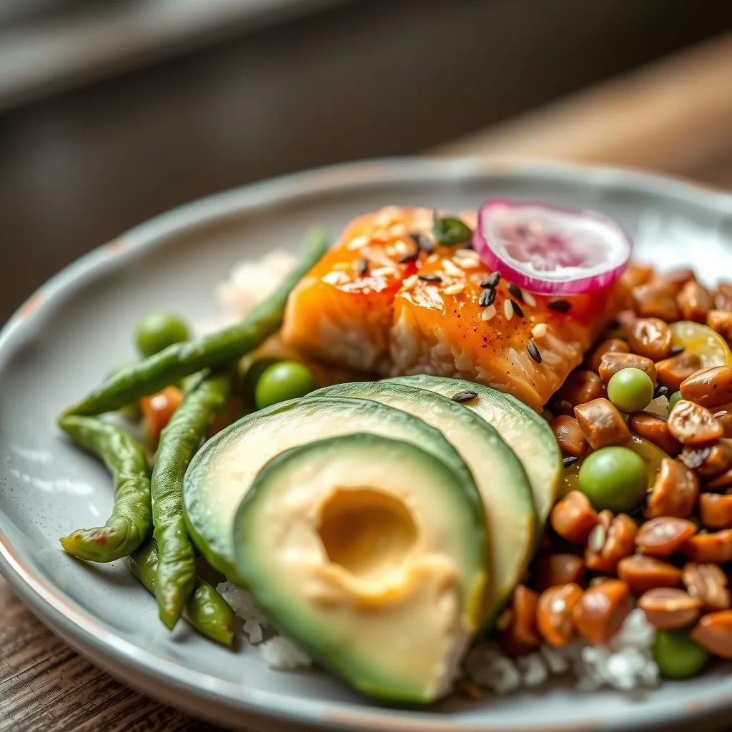 Use these ingredients to make a delicious lunch on one plate and show a close-up.