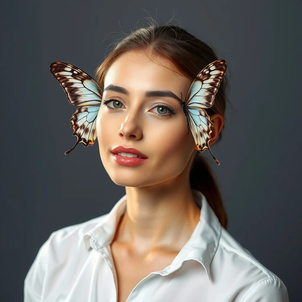 Apply the studio lighting setup from image 2 to image 1 for a professional portrait.